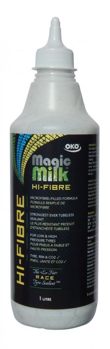 OKO Magic Milk 5L Hi-Fibre Uusi Hi-Fibre -Tubeless-neste Synteettisen latexin ja kuitujen ansiosta paikkaa nopeammin ja