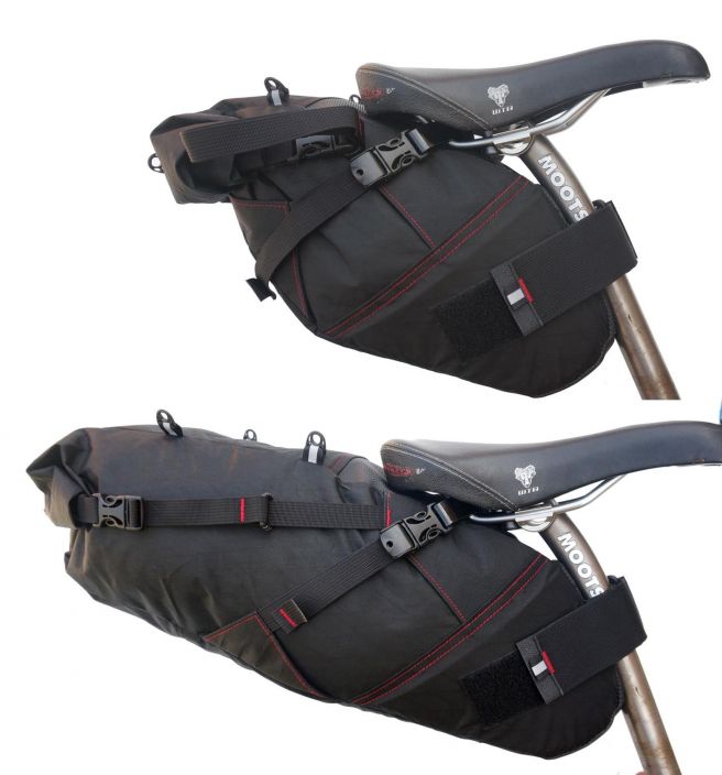 Revelate Designs Viscacha Seat Bag Satulan taakse kiinnittyva tilava ja tukeva laukku. Tilava aukko, avataan ja suljetaan