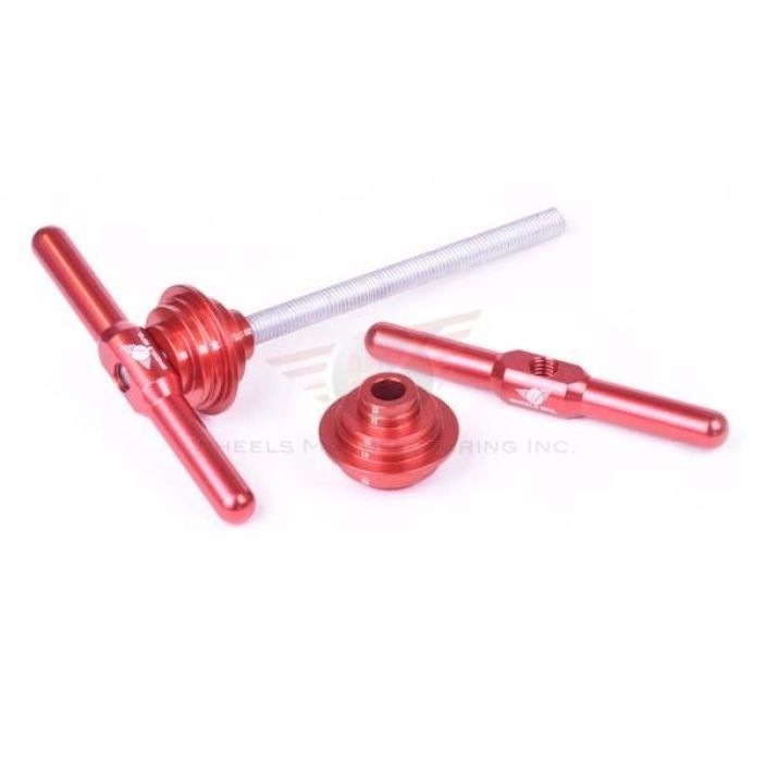 Wheels MFG Universal Bottom Bracket Press Keskiolaakeriprassi. Machined aluminum handles and drifts Red anodized drifts and