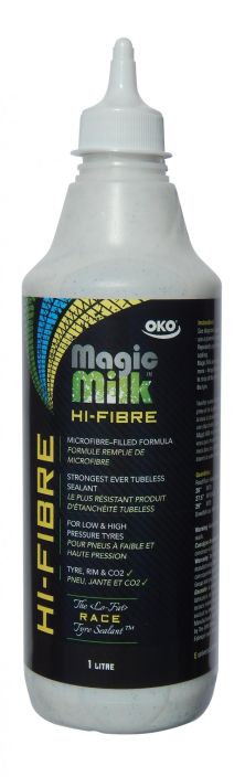 OKO Magic Milk 1L Hi-Fibre Uusi Hi-Fibre -Tubeless-neste Synteettisen latexin ja kuitujen ansiosta paikkaa nopeammin ja