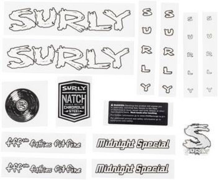 Surly Midnight Special Frame Decal Set - White, with Record Runkotarrasarja Midnight Special Valkoinen