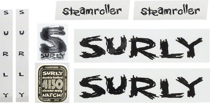 Surly Steamroller Frame Decal Set with Headbadge Black Runkotarrasarja Surly Steamroller