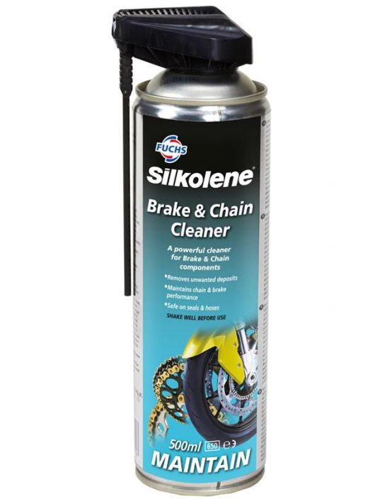 Silkolene Brake and Chain Cleaner Tehokas rasvan ja lian poistaja ketjuista, rattaista ja jarrulevyista. Spray 500ml