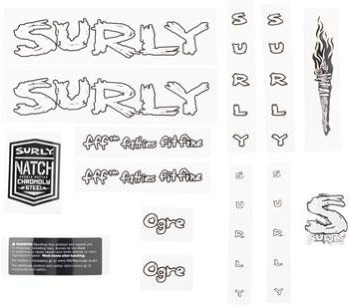 Surly Ogre Frame Decal Set White Runkotarrasarja Surly Ogre valkoinen