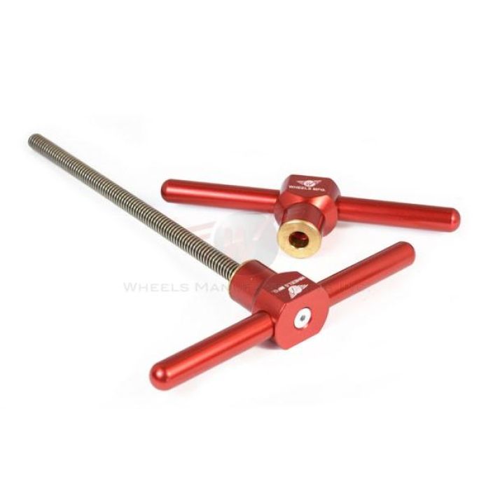 Wheels MFG PRESS-1 Handle &amp; Rod Assembly Laakeriprassi 1) Machined fixed end aluminum &quot;T&quot; Handle with brass insert. (1)