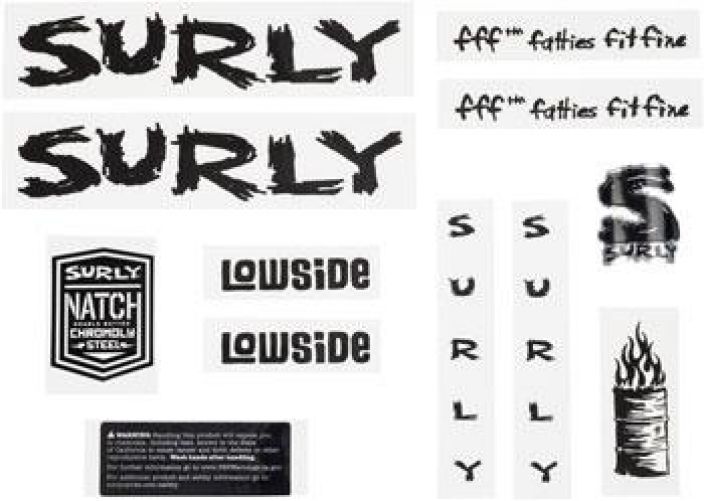 Surly Lowside Frame Decal Set with Headbadge Black Runkotarrasarja Surly Lowside, musta