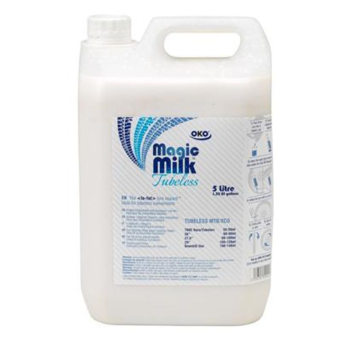 OKO Magic Milk 5L New Tubeless-neste. Toimii myos talvella! Taysin uudistettu seos. Nyt notkeampana. Paikkaa jopa 6mm reiat.