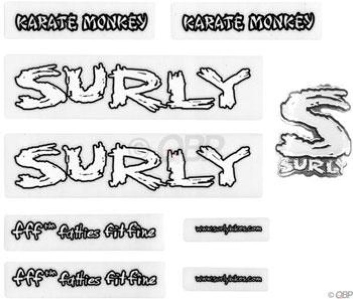 Surly Karate Monkey Frame Decal Set with Headbadge White Runkotarrasarja Surly Karate Monkey