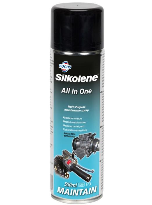 Silkolene All In One Suojaa, voitelee ja ehkaisee... sopii moneen kayttoon. Todellinen yleisaine mekaanikoille. Spray 500ml