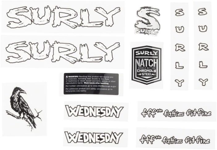 Surly Wednesday Frame Decal Set - Black, with White Runkotarrasarja Wednesday, valkoinen