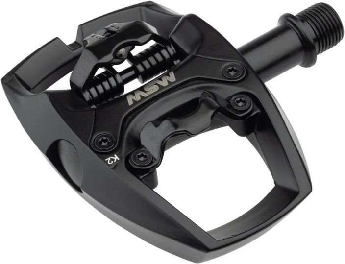 MSW Flip I Pedals - Single Side Clipless with Platform, Aluminum, 9/16&quot;, Intense Black There’s no need to choose between