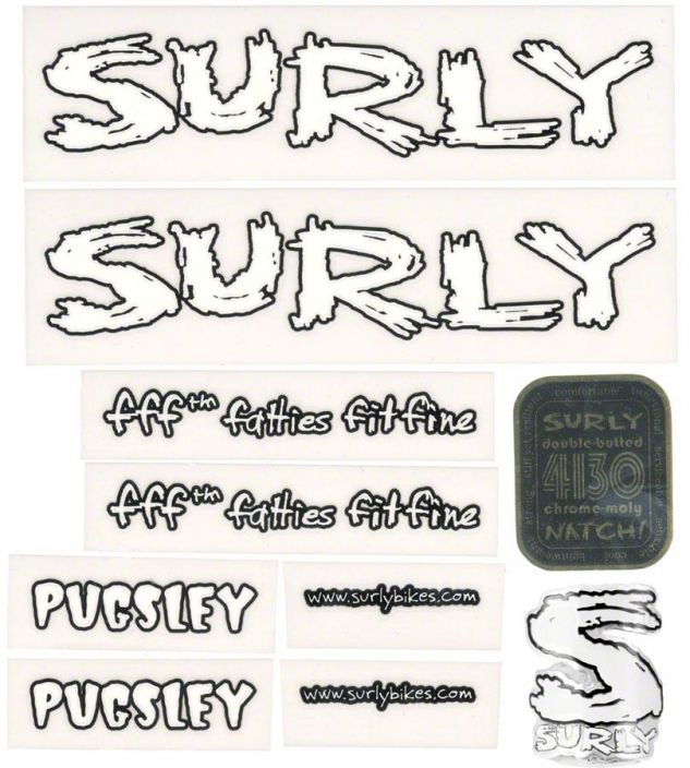 Surly Pugsley Decal Set with Headbadge White Runkotarrasarja Surly Pugsley