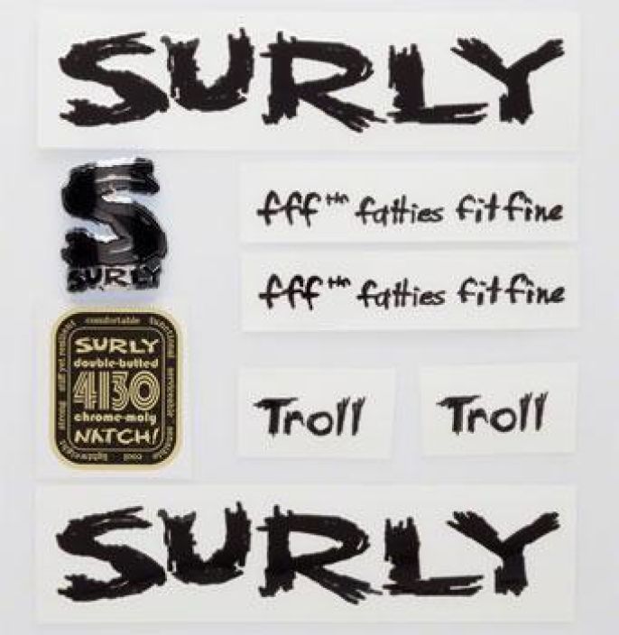 Surly Troll Frame Decal Set - Black with Headbadge Runkotarrasarja Troll, musta