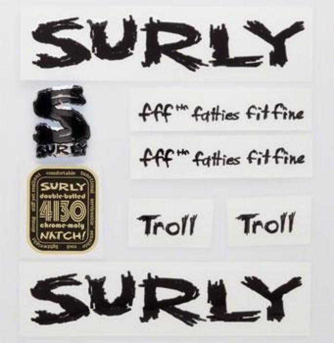 Surly Troll Frame Decal Set - Black with Headbadge Runkotarrasarja Troll, musta
