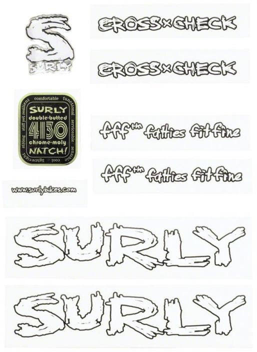 Surly Cross Check Frame Decal Set with Headbadge White/Black Runkotarrasarja Surly Cross Check