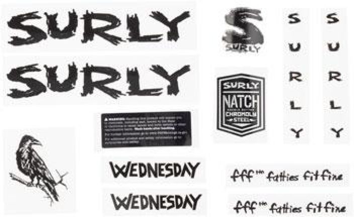 Surly Wednesday Frame Decal Set - Black, with Crow Runkotarrasarja Wednesday, musta
